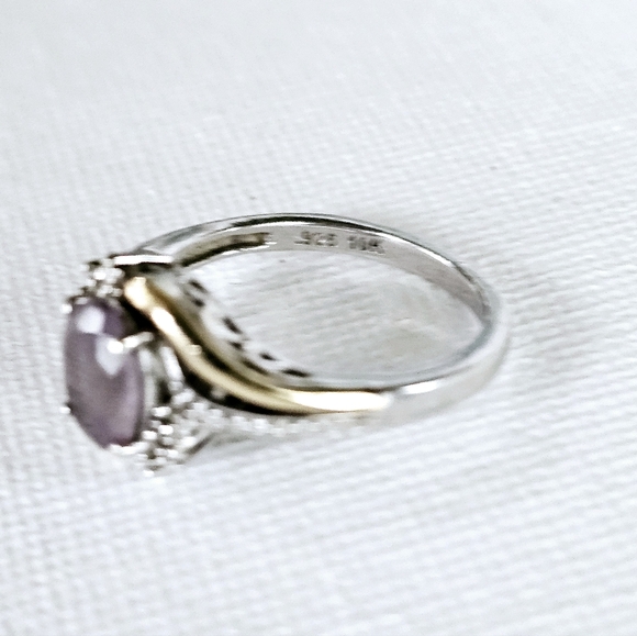 Genuine Amethyst & Diamond Ring in 10k & Sterling Silver Sz 7! - Picture 2 of 6
